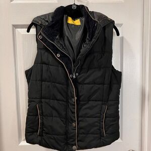 Prince Fox Black Quilted Puffer Vest Faux Fur Collar Winter Outerwear- XL